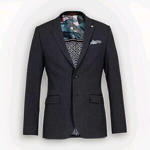 NEW Ted Baker 3 Mens Groove Mini Check Jacket Blazer 38R Navy Grid Modern Fit